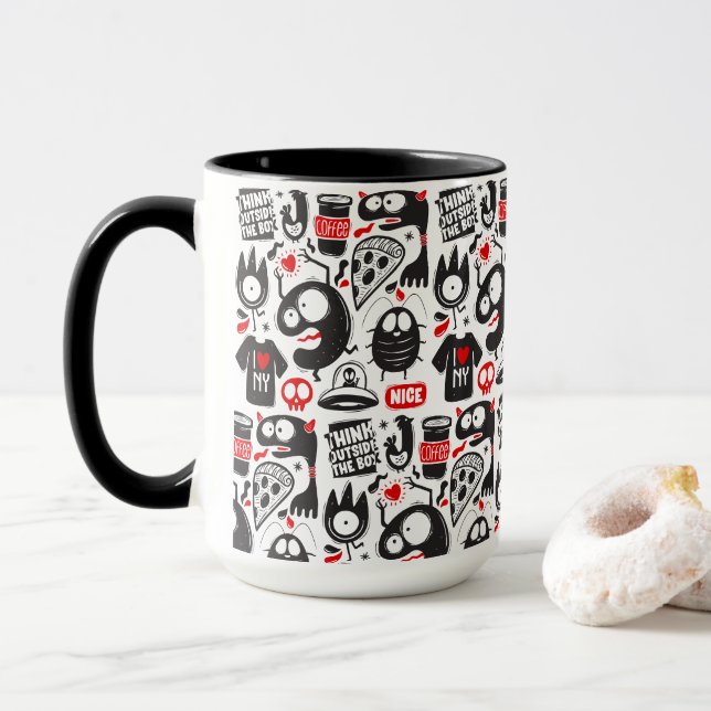 Caneca Portas de Monstro Vermelho e Preto (Com Donut)