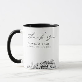 Caneca Portland Skyline Sketch Simples Casamento Personal