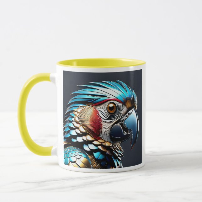 Caneca Portrait de perroquet bleu doré. (Esquerda)