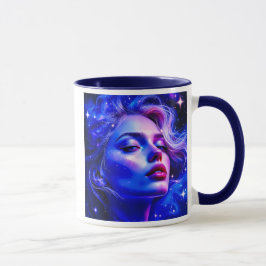 Caneca Portrait d'une femme dans une lumière bleutée.