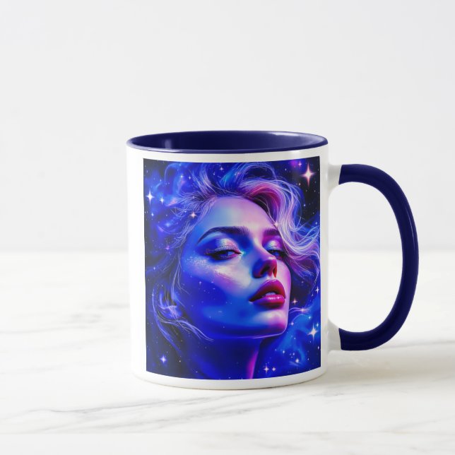 Caneca Portrait d'une femme dans une lumière bleutée. (Direita)