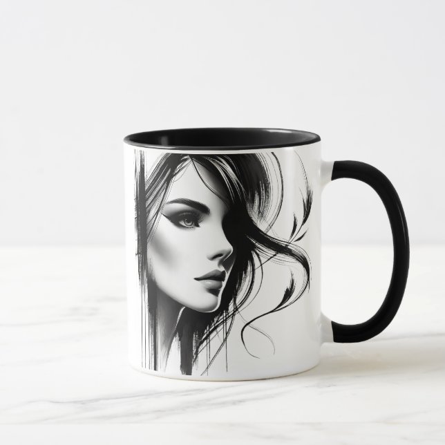 Caneca Portrait féminin en noir et blanc. (Direita)