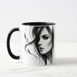 Caneca Portrait féminin en noir et blanc.