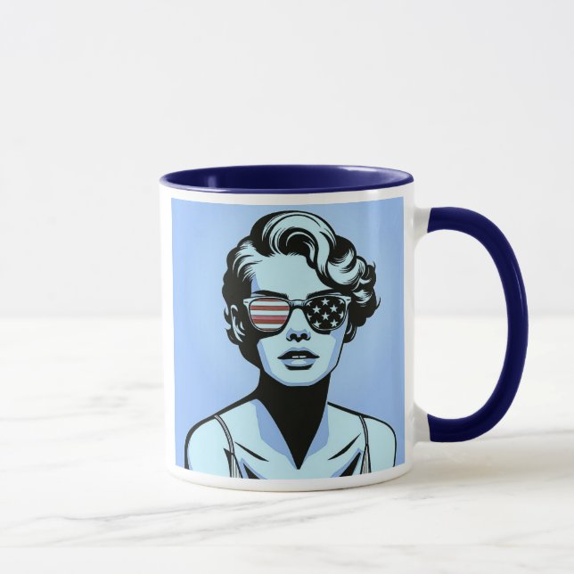 Caneca Portrait stylisé d’une femme rétro. (Direita)
