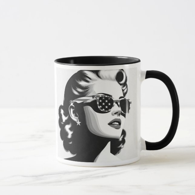 Caneca portrait stylisé en noir et blanc. (Direita)