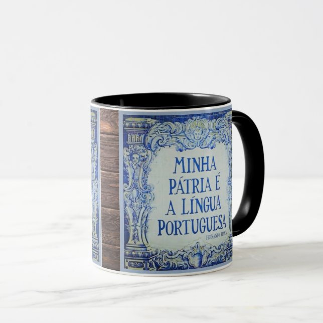 Caneca portuguesa do azulejo da língua (Frente Esquerda)