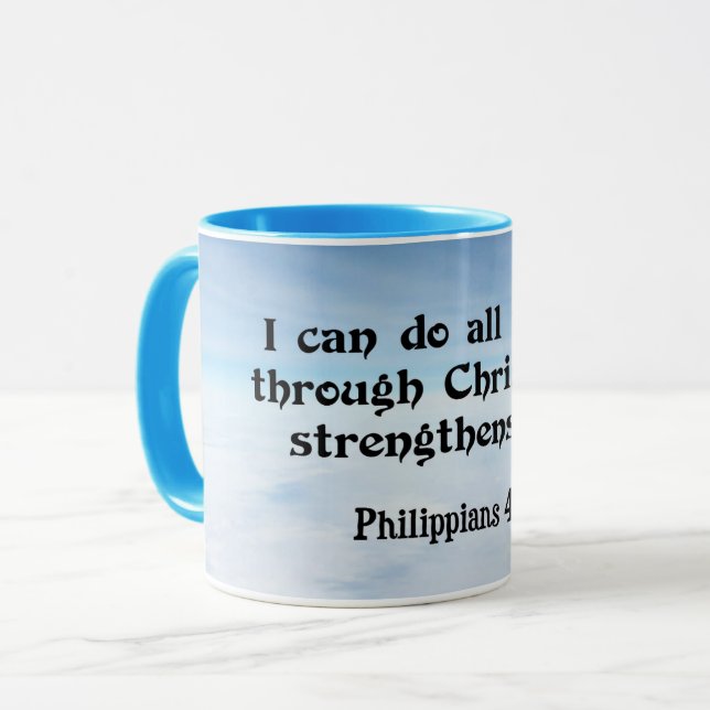 Caneca Posso Fazer Tudo Através... Philippians 4:13 (Frente Esquerda)