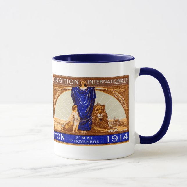 Caneca poster de Expo Internacional Lyon 1914 (Direita)