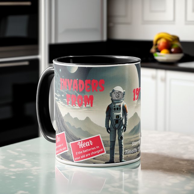 Caneca poster de Filme Sci-Fi 1950s Seu Rosto Aniversário (Criador carregado)