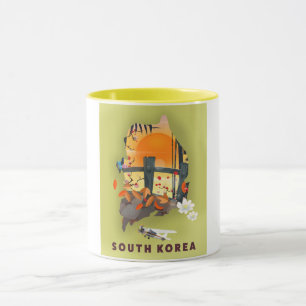 Caneca Poster de mapa ilustrado da Coreia do Sul