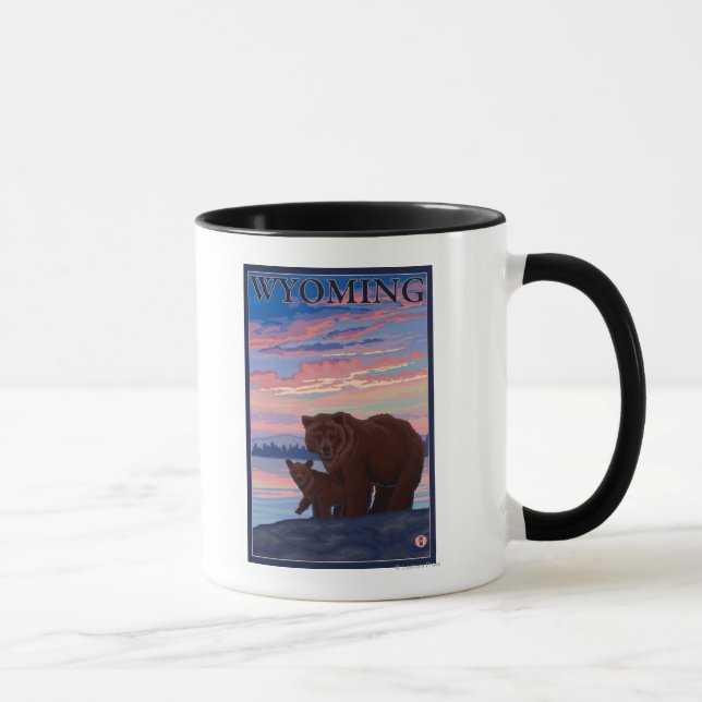 Caneca Poster de viagens Bear e CubWyomingVintage (Direita)