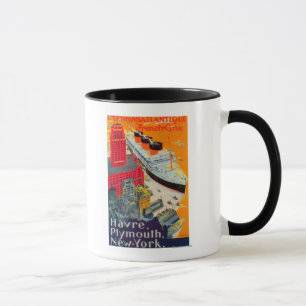 Caneca Poster de viagens da linha francesa, Havre para Pl