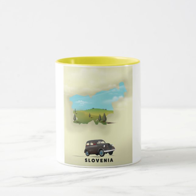 Caneca Poster de viagens de mapa ilustrado da Eslovênia (Centro)