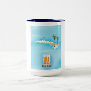 Caneca poster de viagens de mapa ilustrado de Cuba