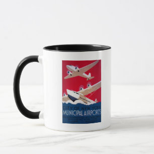 Caneca Poster vintage municipal do aeroporto da Nova