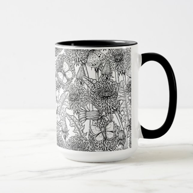 Caneca Prado de dandelion em preto e branco (Direita)