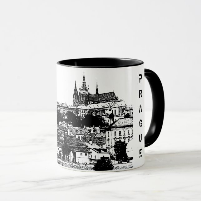 Caneca Praga, Cidade Histórica, Castelo & Flag - Tcheco (Frente Esquerda)