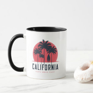 Caneca Praia de Santa Mônica Califórnia Palmeira Retro