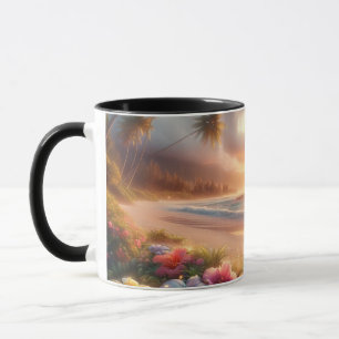 Caneca Praia Tropical Encantada com Hibiscos Mágicos