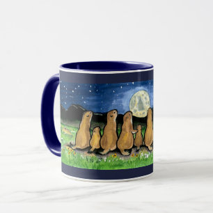 Caneca Prairie Dogs Assistindo Lua Design Azul Escuro Mug