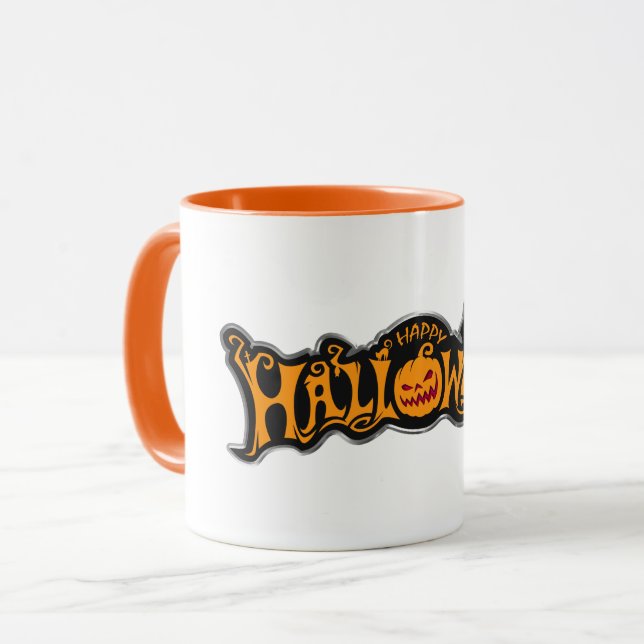Caneca Prata Enquadra Feliz Halloween Ruby Eyed Pumpkin (Frente Esquerda)