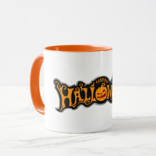 Caneca Prata Enquadrada Feliz Halloween Ruby Eyed Pumpkin