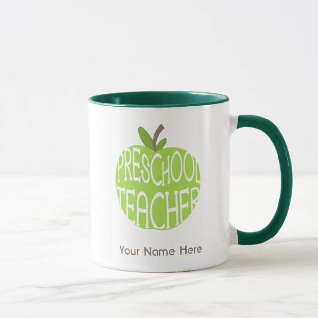 Caneca pré-escolar do professor - Apple verde (Direita)