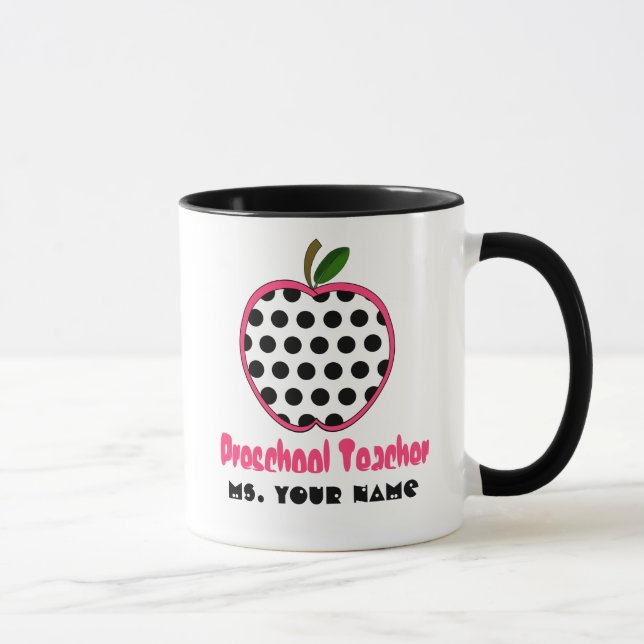 Caneca pré-escolar do professor - bolinhas Apple (Direita)
