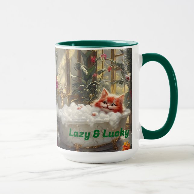 Caneca Preguiçoso e Feliz Gato Vermelho de Luxo (Direita)