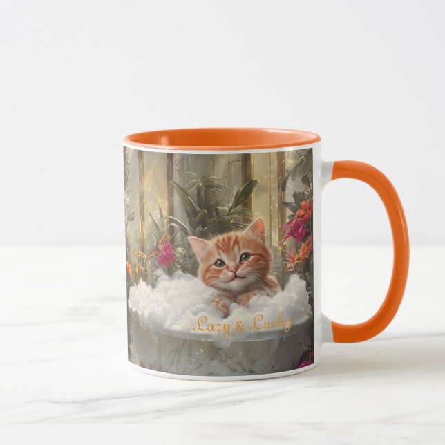 Caneca Preguiçoso e Feliz Gato Vermelho de Luxo (Direita)