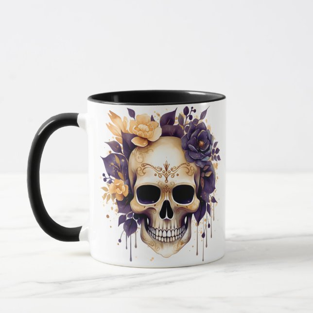 Caneca Preguiçoso Pele Amarelo e Flores Roxas Halloween (Esquerda)