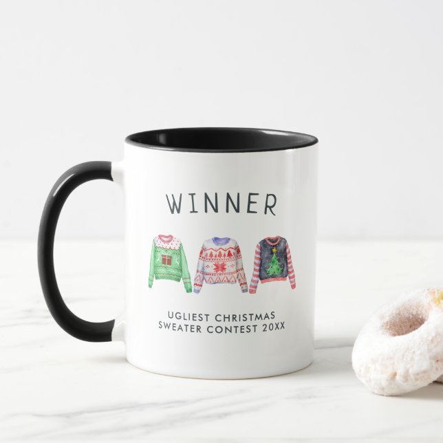Caneca Prêmio de Concurso de Suéter de Natal Feio (Com Donut)