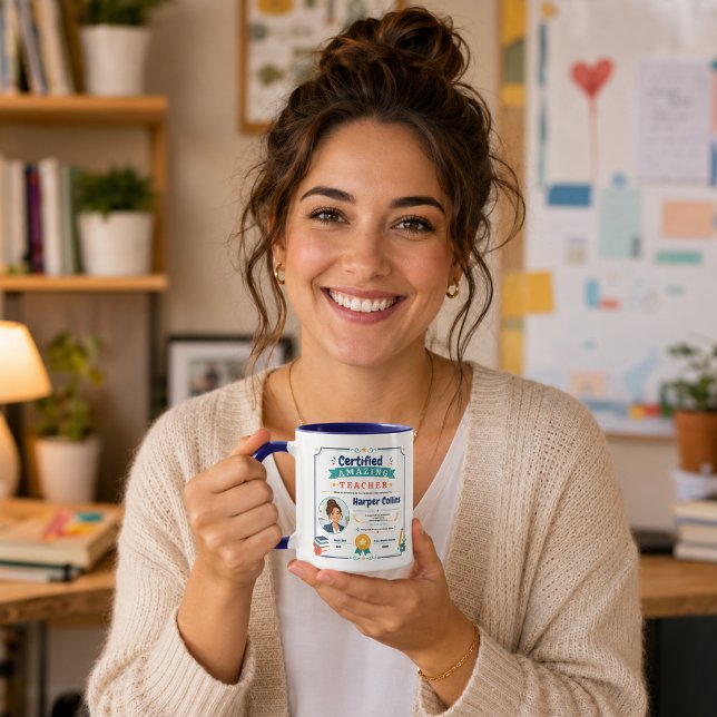 Caneca Prêmio de Professor Incrível Certificado Colorido (Colorful Certified Amazing Teacher Award Mug
)