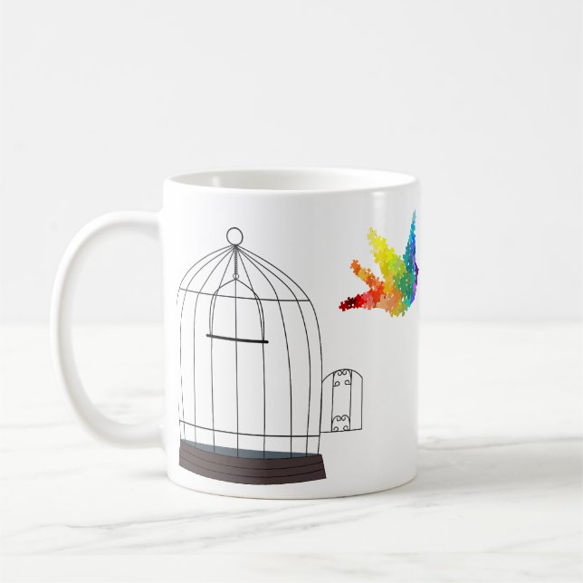 Caneca prendida consciência do pássaro do autismo (Esquerda)
