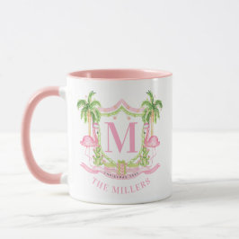 Caneca Preppy Flamingo Christmas Monogram Crest