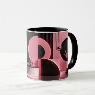 Caneca Presente com Design Geométrico Rosa e Preto Luxuos