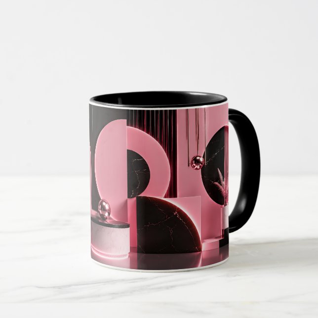 Caneca Presente com Design Geométrico Rosa e Preto Luxuos (Frente Esquerda)