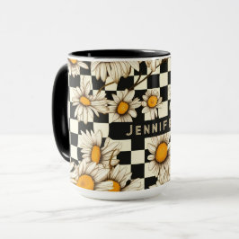 Caneca Presente com Nome em Xadrez de Margarida Retro Gro