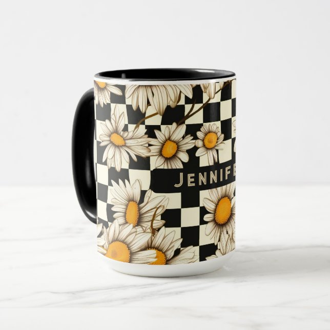 Caneca Presente com Nome em Xadrez de Margarida Retro Gro (Frente Esquerda)
