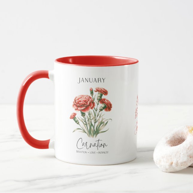 Caneca Presente de Aniversário Cravo Flor do Mês de Nasci (Com Donut)