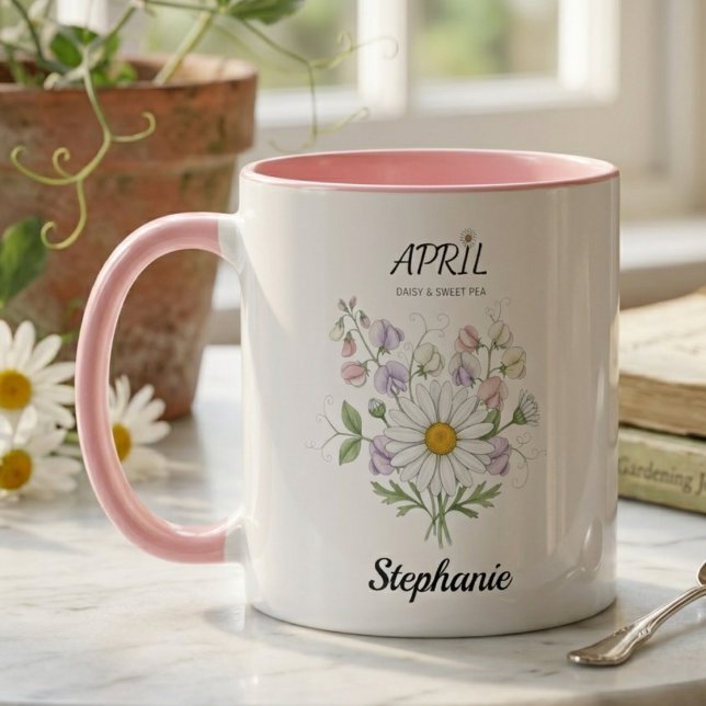 Caneca Presente de aniversário da irmã botânica da flor d (Soft Daisy Birth Flower – Personalized April Gift)