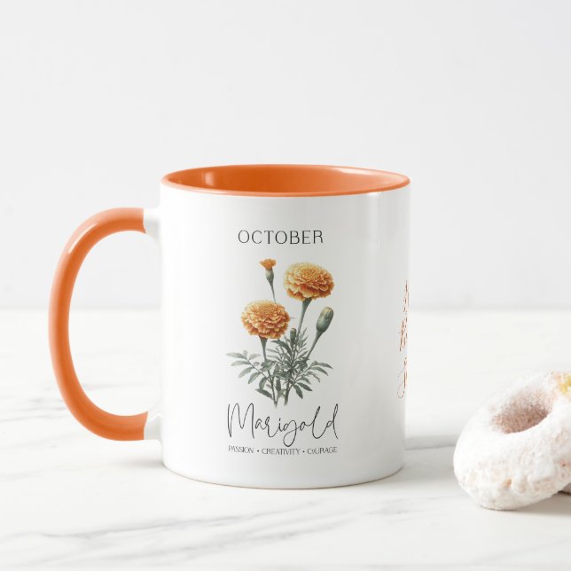 Caneca Presente de aniversário de outubro Flor do mês de  (Com Donut)