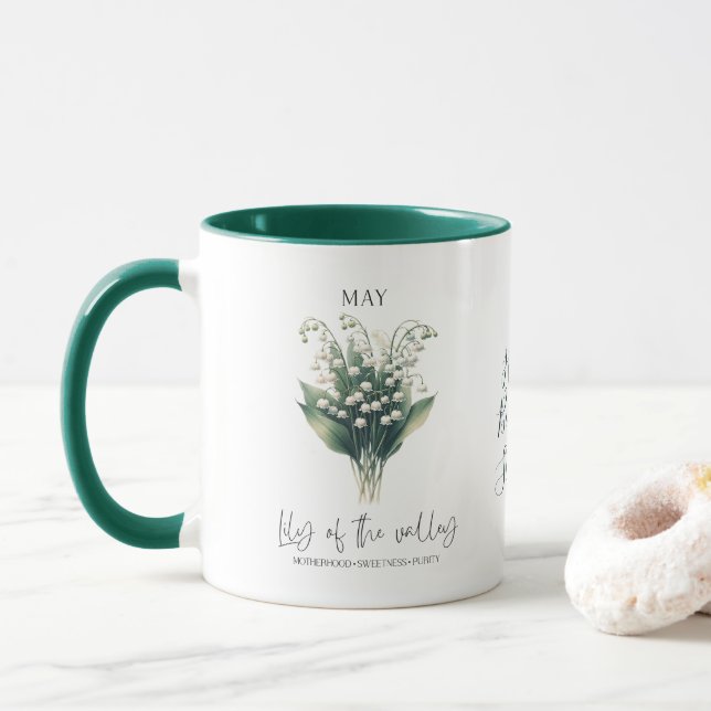 Caneca Presente de aniversário Flor do Mês de Maio Lírio  (Com Donut)