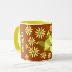 CANECA PRESENTE DE ANIVERSÁRIO FLOR SIMPLES PÁSSARO PARA