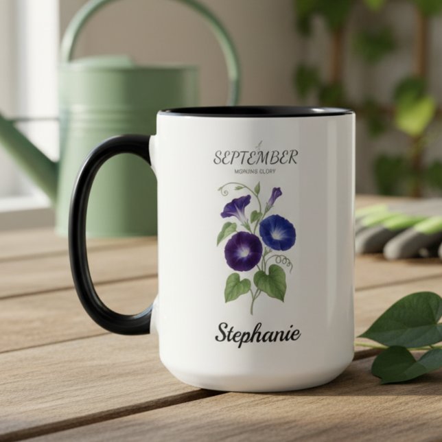 Caneca Presente de Aniversário Floral de Manhã de Setembr (September birth month flower morning glory birthday coffee mug)