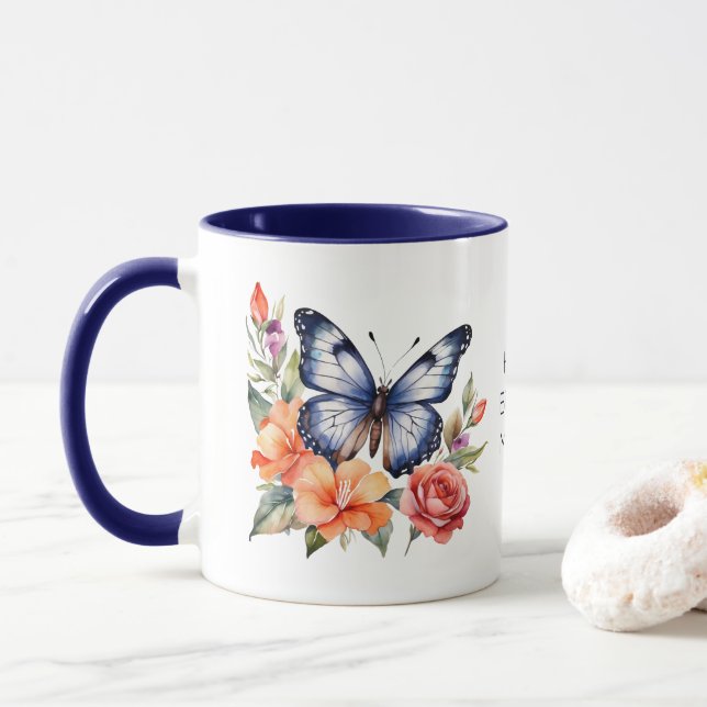 Caneca Presente de Aniversário Personalizado Borboleta Fl (Com Donut)