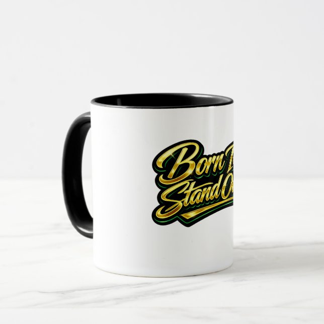 Caneca Presente de Citação Dourada Nascido Para se Destac (Frente Esquerda)