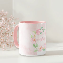 Caneca Presente de Dia de as mães Floral Cor-de-Água Rosa
