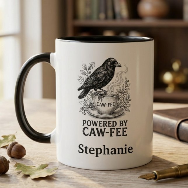 Caneca Presente de escritório de arte de pássaro gótico R (Funny raven coffee mug)