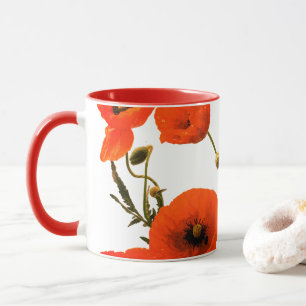 Caneca Presente de Flores de Papoula Floral Vermelho Lara